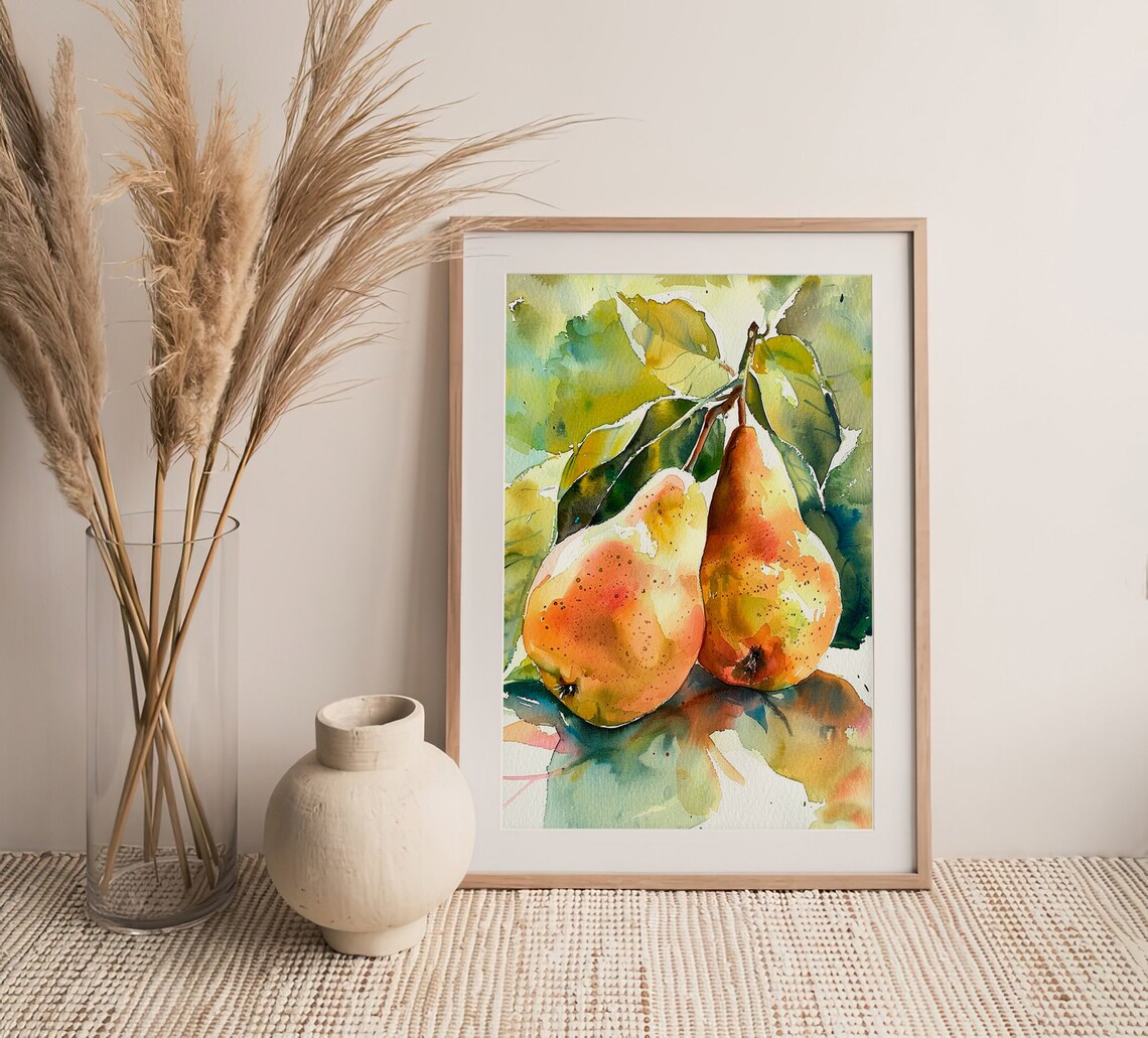 Pears Watercolor Art Print, Rustic Fruit Decor - Image 2