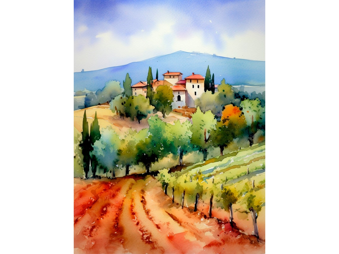 Val Dorcia Watercolor Art Print Tuscany Landscape Painting Italy Countryside Wall Art Italian Travel Gifts By Feelingprints