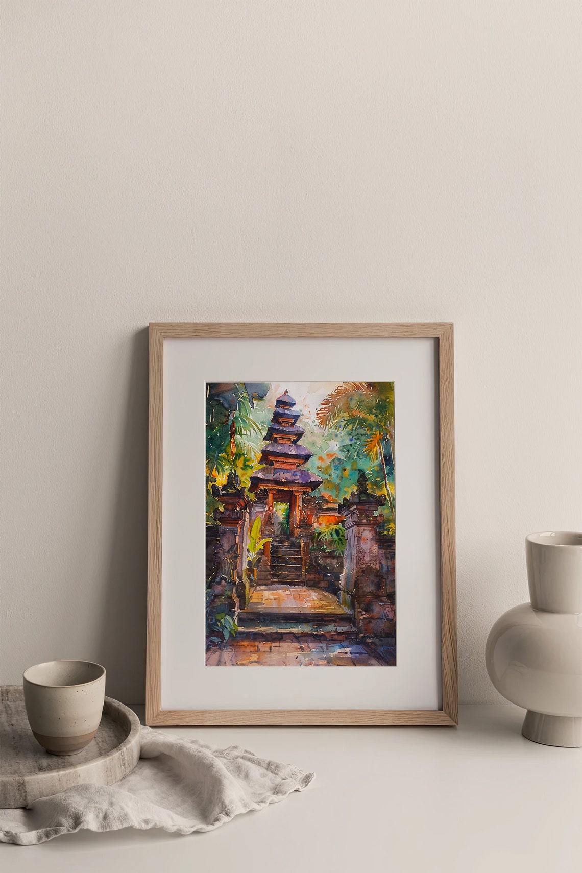 Serene Sacred Bali Temple Gate Jungle Watercolor Indonesia Poster - Image 4
