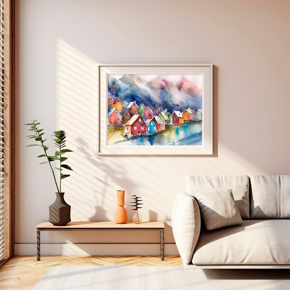 Nordic Fishing Village Colorful Scandinavian Houses Watercolor Poster - Image 5