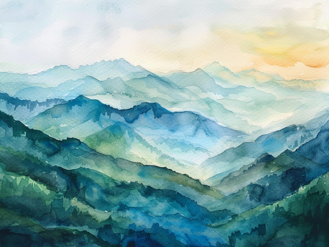 Blue Ridge Mountains Watercolor Foggy Forest Art Print