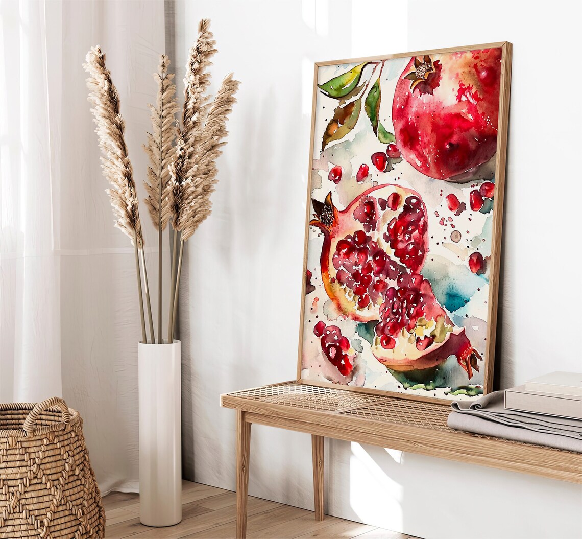 Pomegranate Watercolor Art Print, Kitchen Wall Decor - Image 2