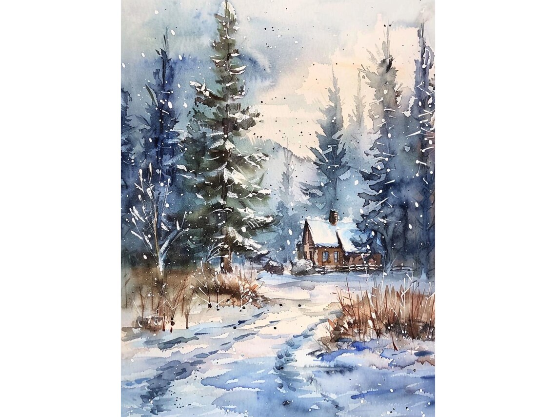 Minnesota Watercolor Forest Cabin Art Print