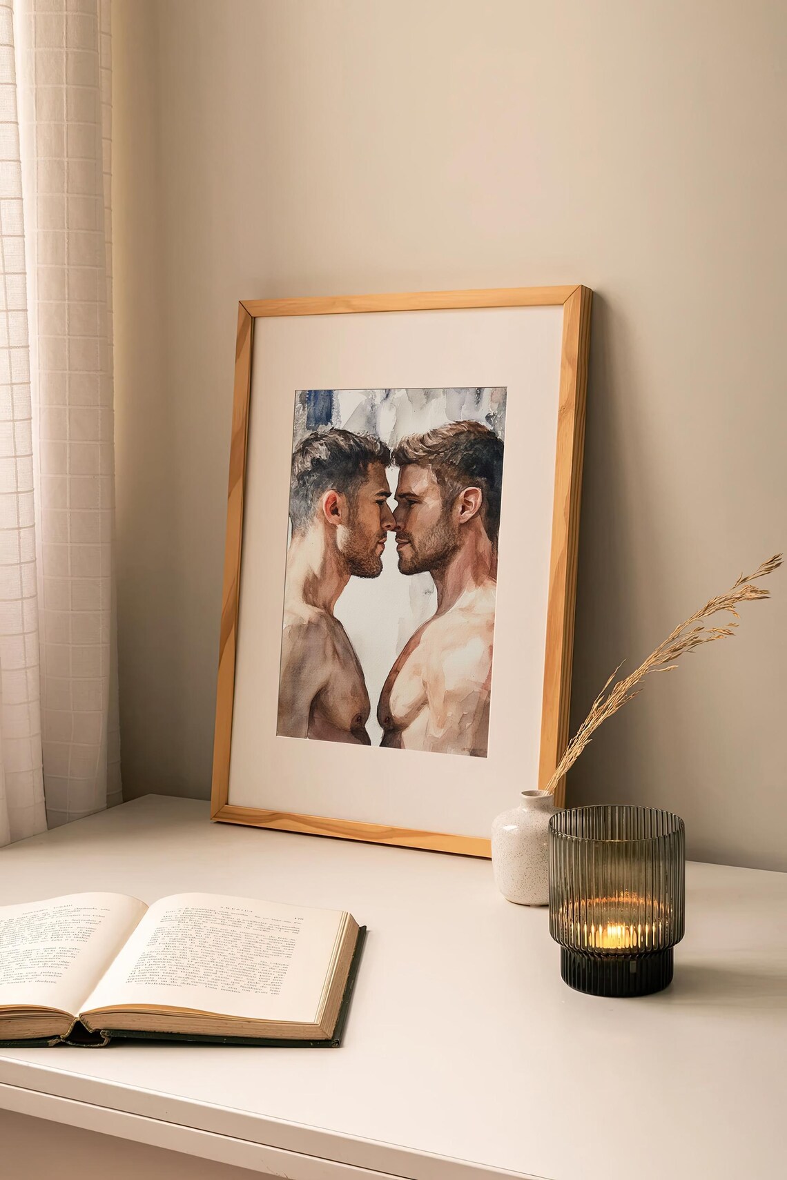 Kissing Male Bodies Watercolor Art Print - Image 2