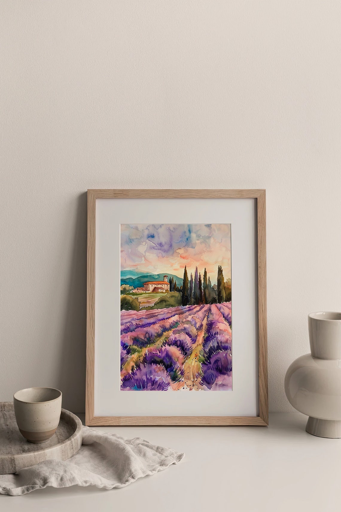Provence Lavender Fields Farmhouse Sunset Watercolor Field Poster - Image 4