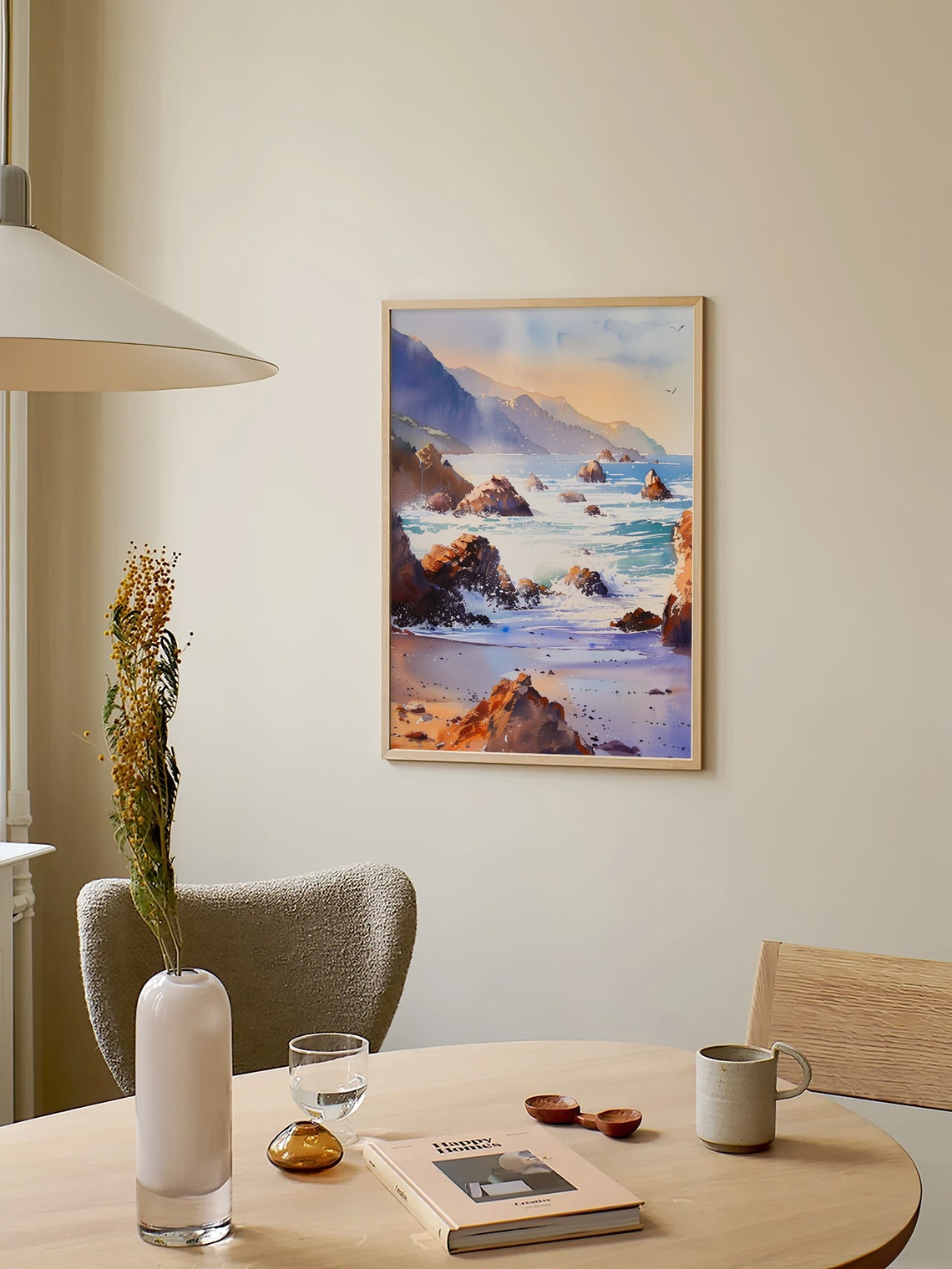 Big Sur Rocky Coastline Sunset Waves Watercolor Seascape Poster - Image 2