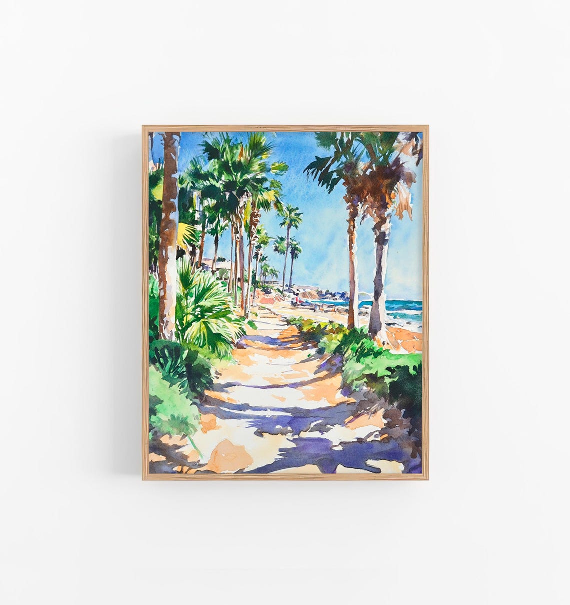 San Diego La Jolla Beach Palm Trees Coastal Watercolor Wall Art