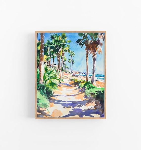 San Diego Beach Watercolor Painting La Jolla Watercolor Art Print Palm Trees Art Decor By Feelingprints