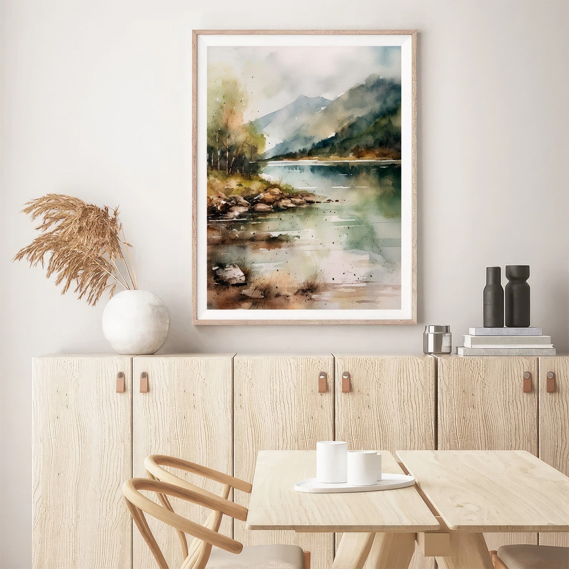 Misty Mountain Lake Watercolor Serene Loch Reflections Landscape Print - Image 4