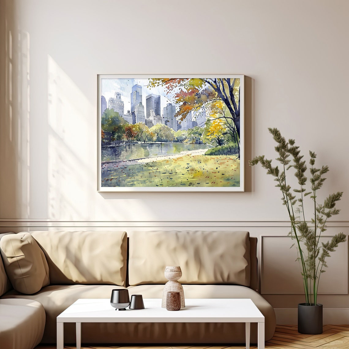 Stunning Central Park Autumn New York City Skyline Watercolor Poster - Image 4