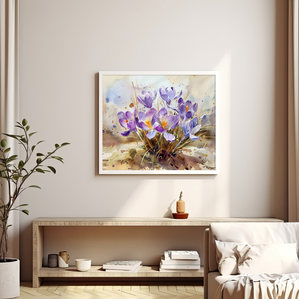 Crocus Watercolor Purple Spring Flowers Blooming Garden Poster - Image 2