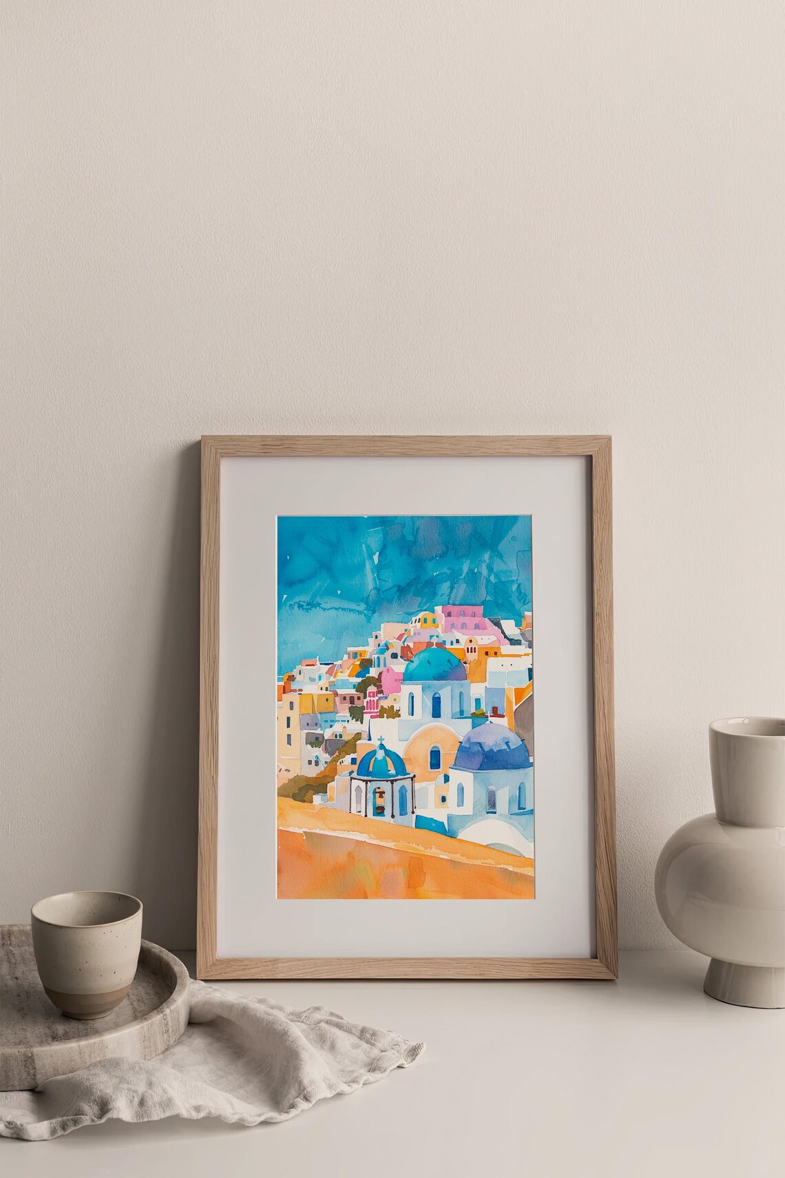 Santorini Cityscape Watercolor Art Print Greece City Watercolor Painting Travel Print Gifts By Feelingprints - Image 3