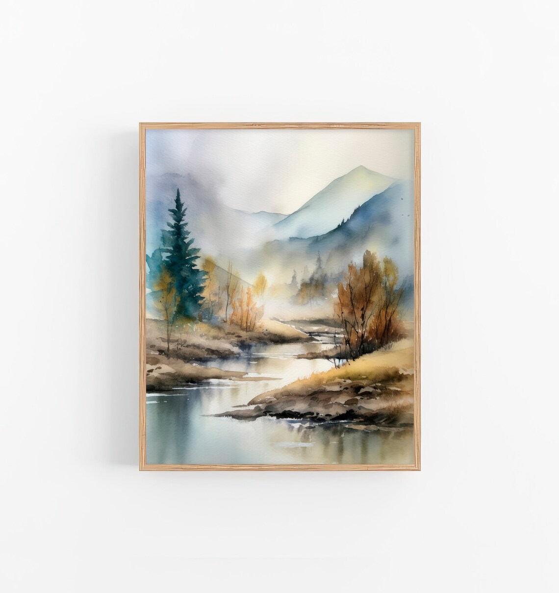 Colorado Landscape Watercolor Art Print, Neutral Mountains