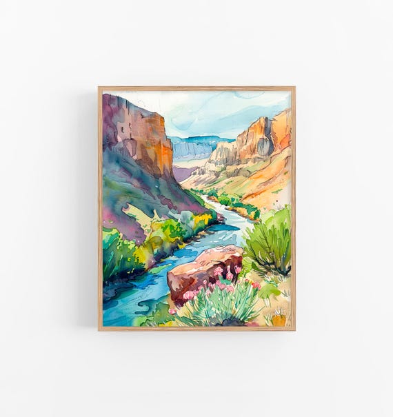 Rio Grande River Watercolor Painting Mexico Landscape Art Print Travel Wall Art Print By Feelingprints