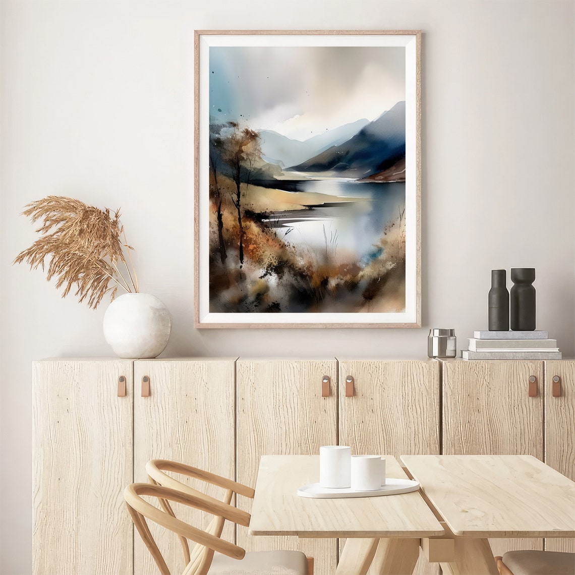 Scottish Highlands Misty Loch Watercolor Moody Landscape Poster - Image 5