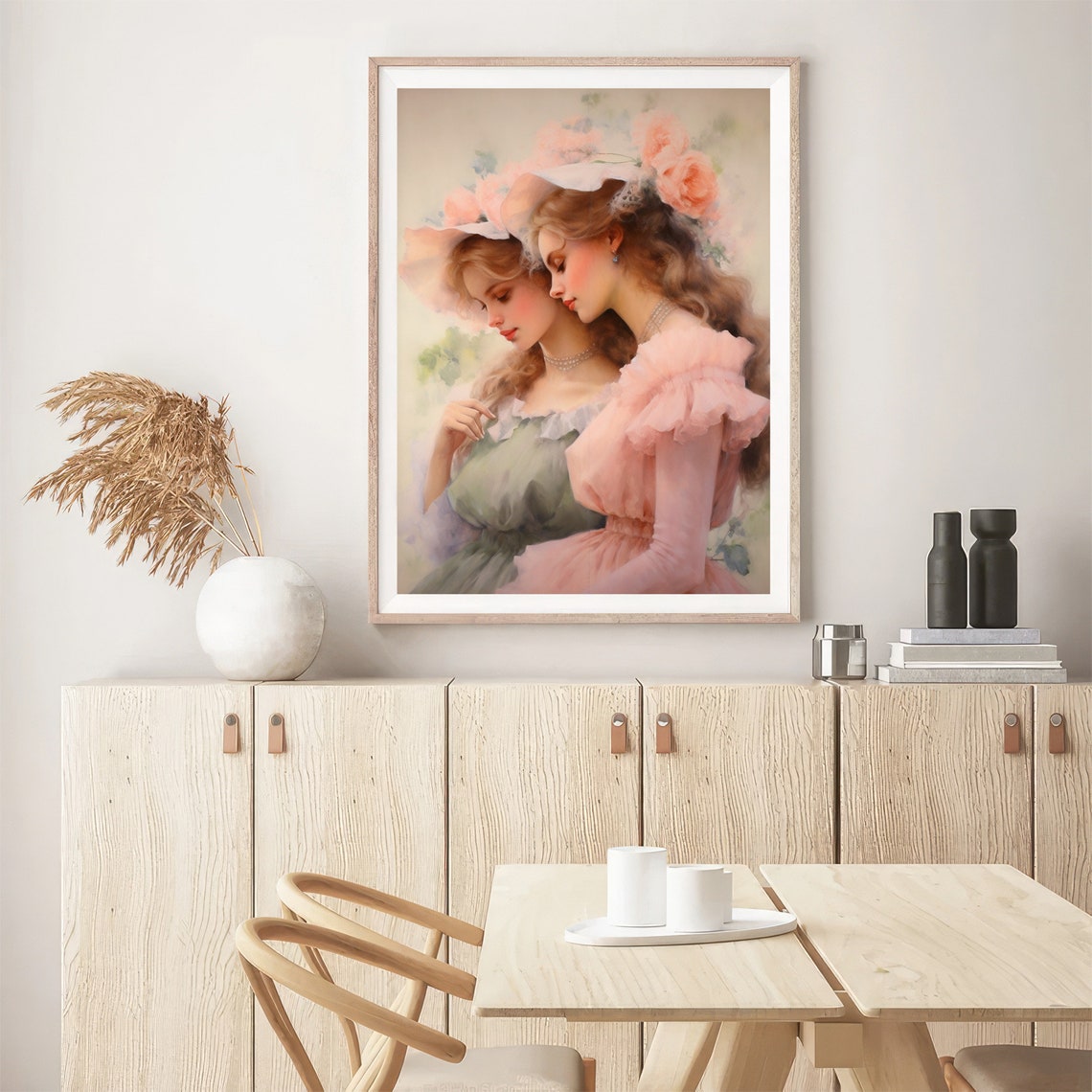 Two Sisters Romantic Portrait Vintage Dresses Floral Hats Art Poster - Image 5