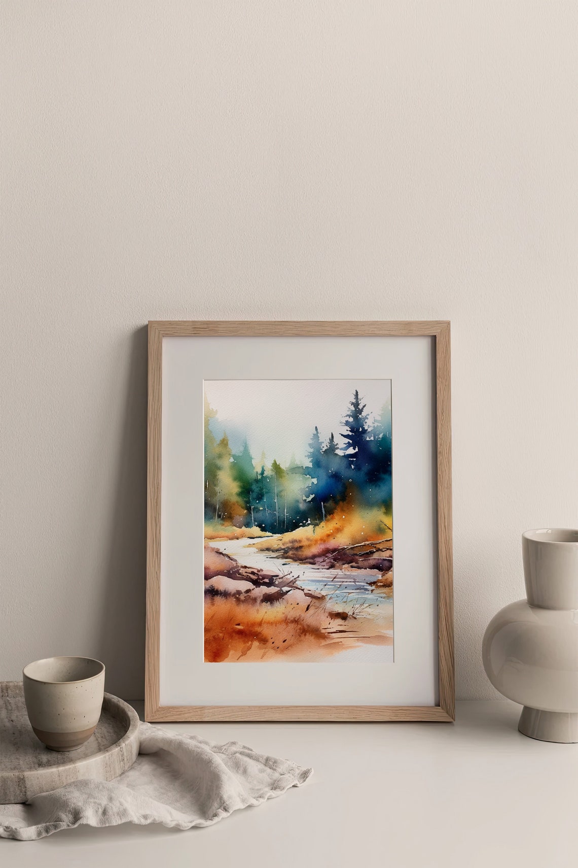 Colorado Forest Stream Misty Pine Trees Watercolor Landscape Poster - Image 2