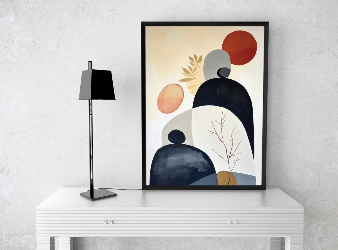 Abstract Japandi Sun and Arches with Botanical Sprigs Poster - Image 3