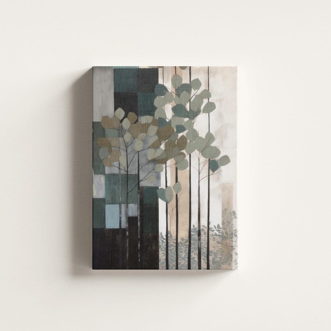 Tall Slender Trees Over Geometric Blocks Abstract Forest Art Print