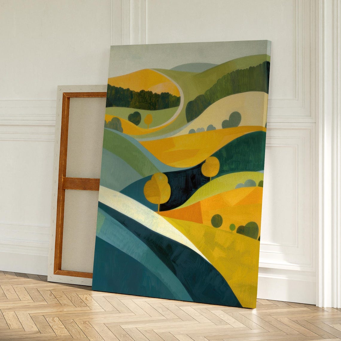 Yellow and Green Rolling Hills Abstract Landscape Painting Art Print - Image 2