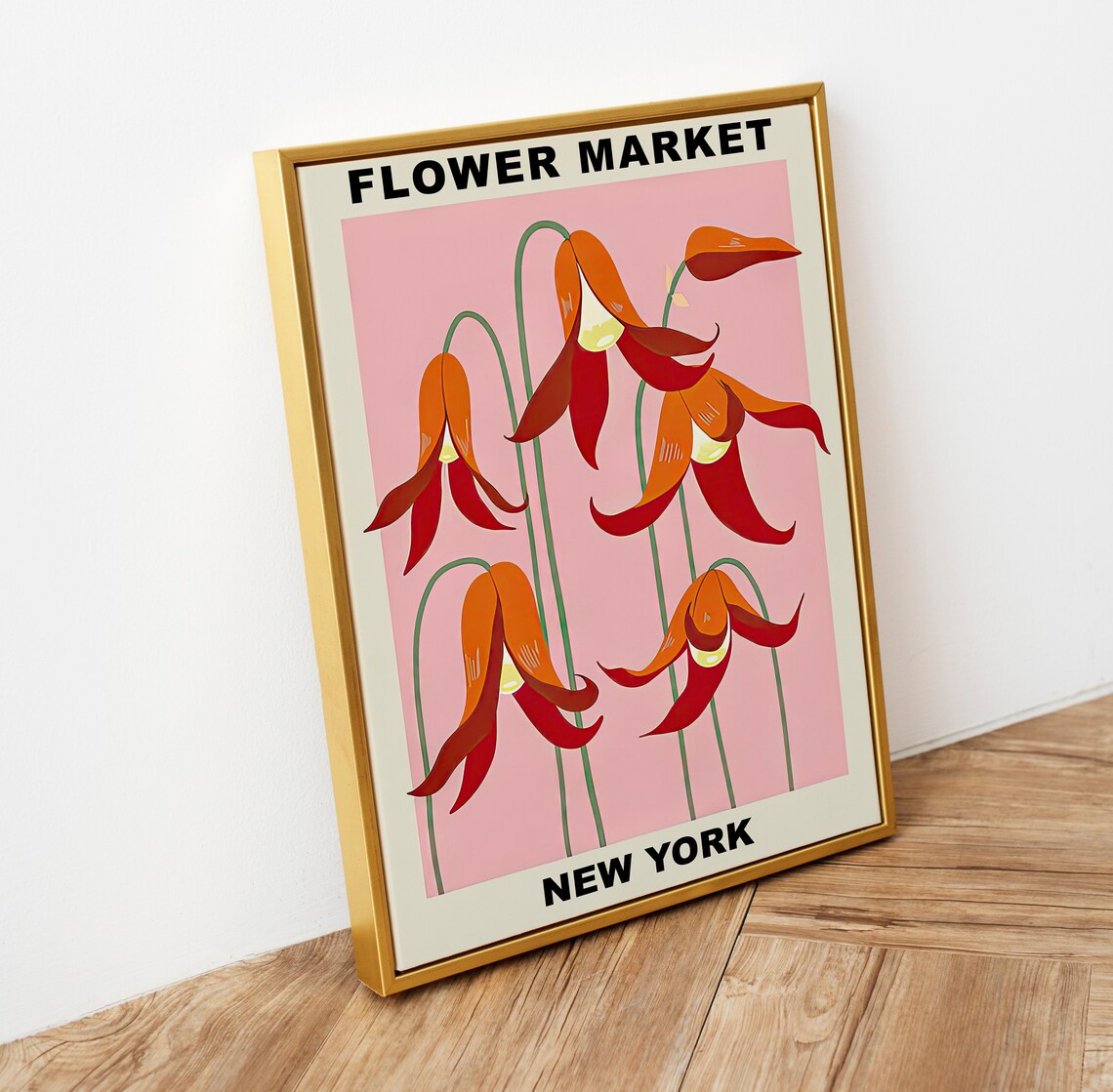 Red Flower Market New York Retro Botanical Tulip Bloom Poster - Image 4