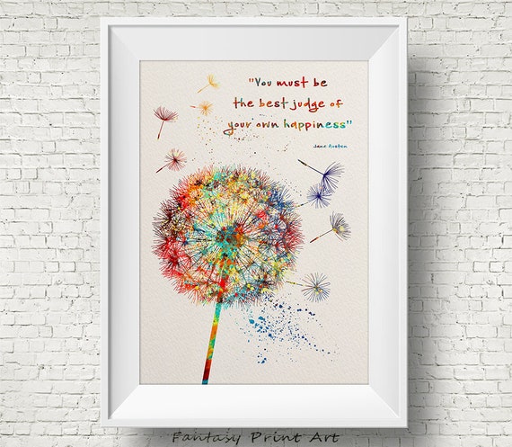 Dandelion Flower Jane Austen Quote Watercolor Art Print