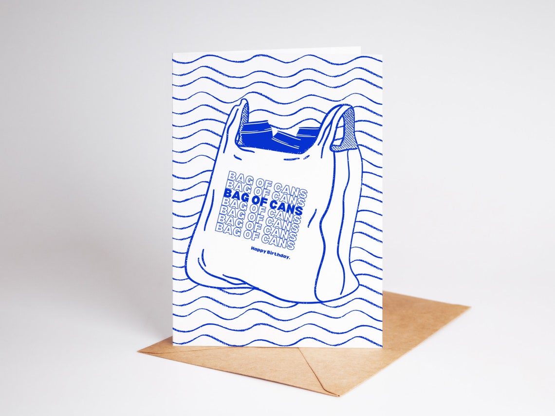 Bag of Cans Happy Birthday Funny Blue Beer Lager Card Poster Gift - Image 2