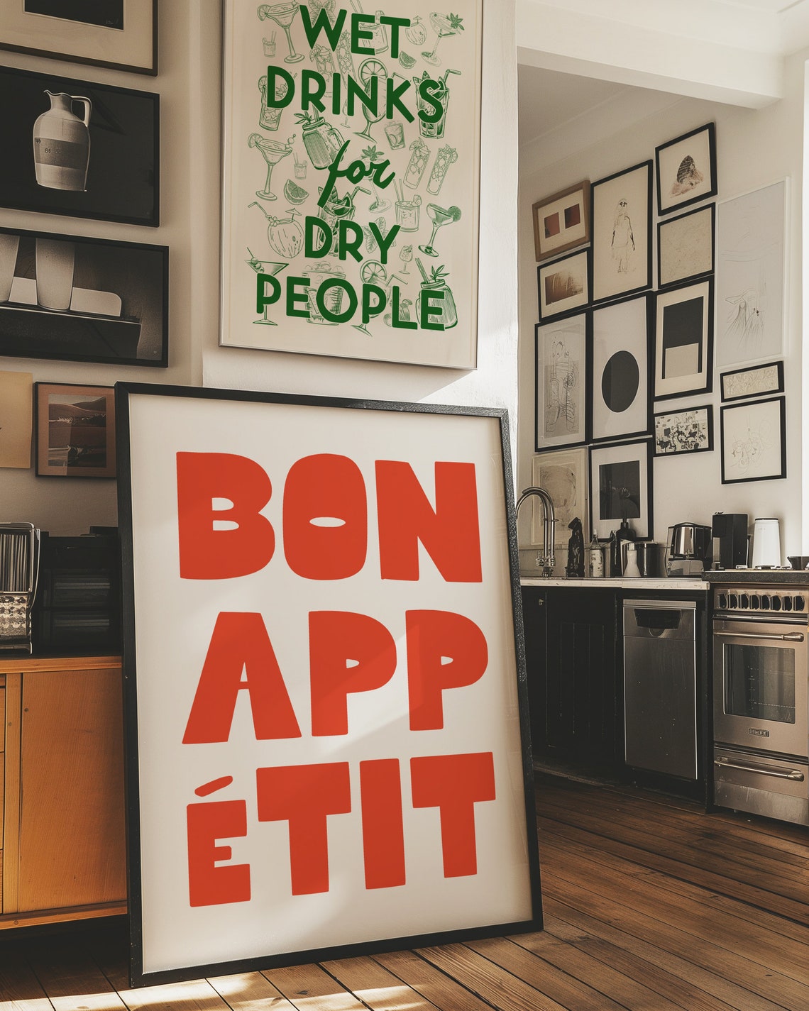 Bon App Étit Oversized Bold Black Typography Kitchen Dining Poster - Image 2
