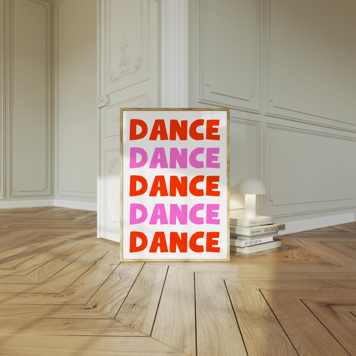 Dance Repeated Orange Pink Typography Minimal Disco Wall Poster - Image 2
