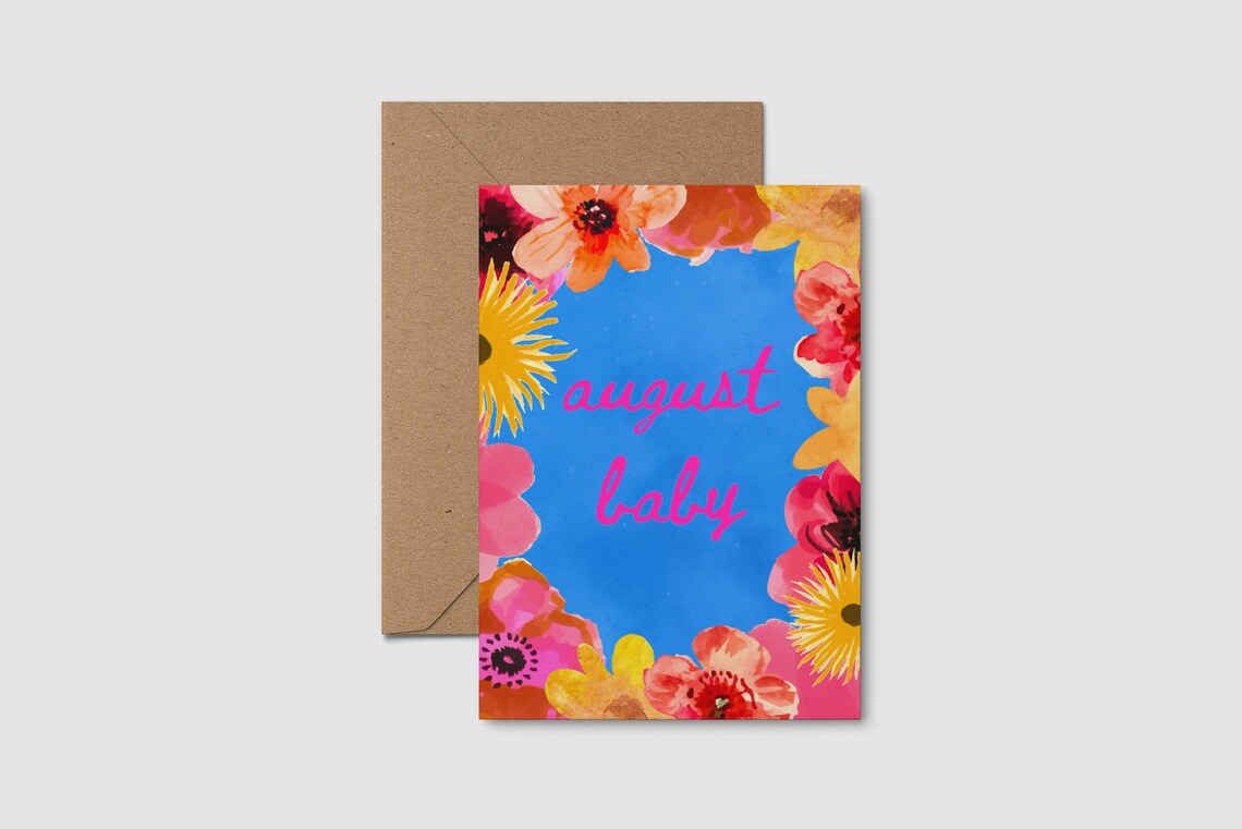 August Baby Floral Watercolor Birthday Greeting Card Gift Print - Image 2