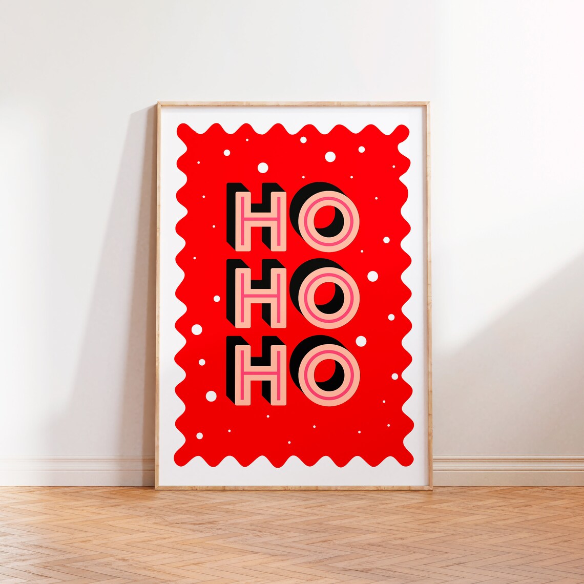 Ho Ho Ho Santa Christmas Red Wavy Stamp Poster Festive Holiday Decor