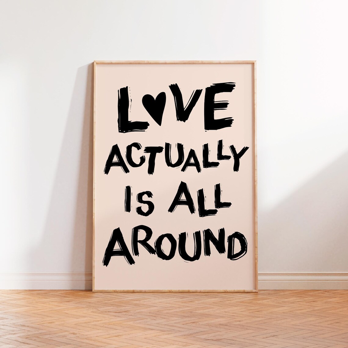 Love Actually Is All Around Quote Poster Red Brush Font On Blush - Image 2