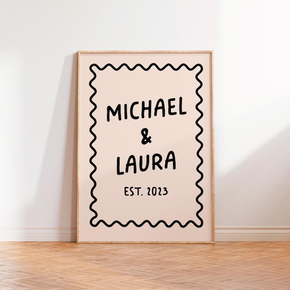 Custom Text Print Name Year Date Est Poster Personalised Typography Print Colourful Prints Custom Quote Wedding Anniversary Couple Gift