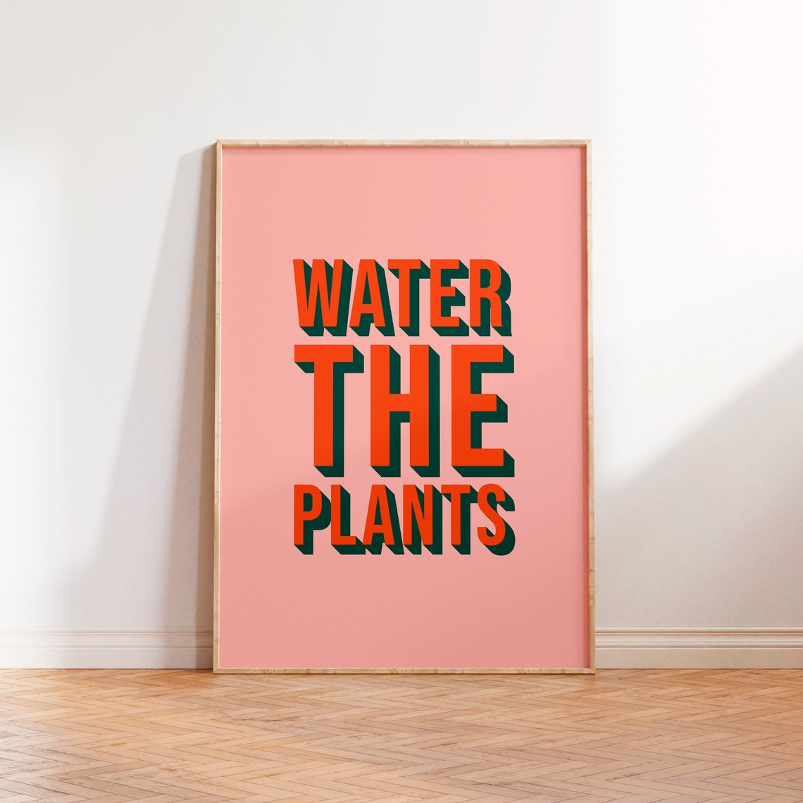 Water the Plants Retro Block Letter Pink Plant Lover Typography Poster