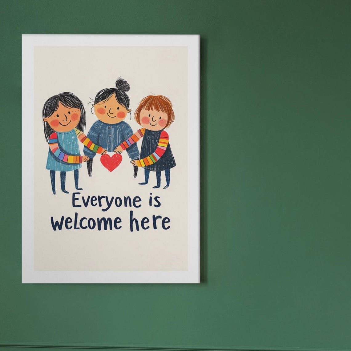 Everyone Is Welcome Here Three Kids Holding Heart Inclusion Poster - Image 4