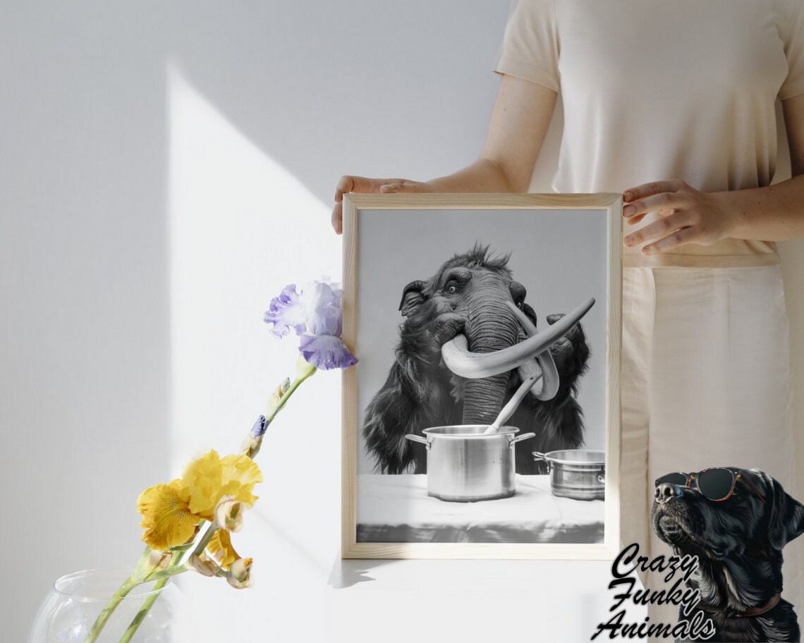 Funny Mammoth Poster Mammoth Cooking Humorous Wall Decor Gift For Chefs Kitchen Art Animal Lovers - Image 3