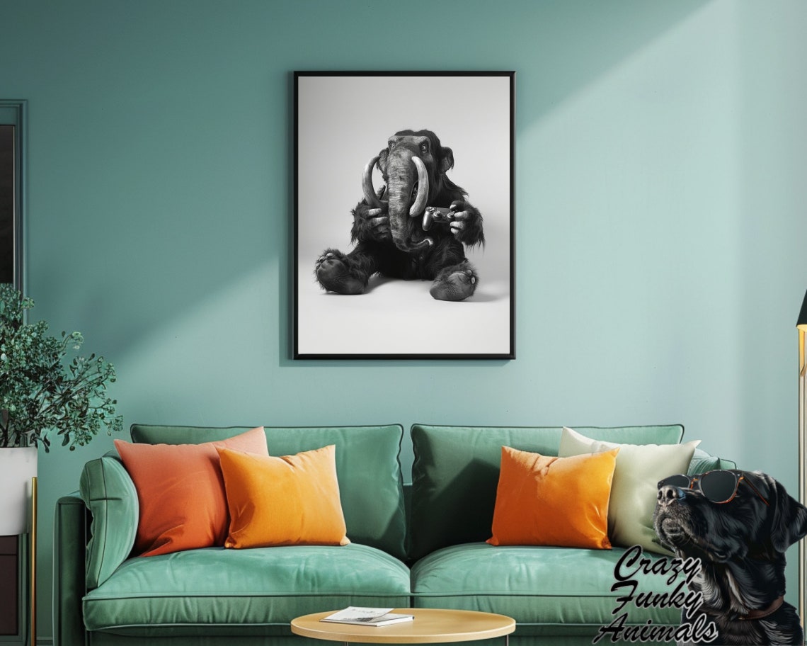 Woolly Mammoth Gamer Holding a Video Game Controller Funny Poster - Image 2