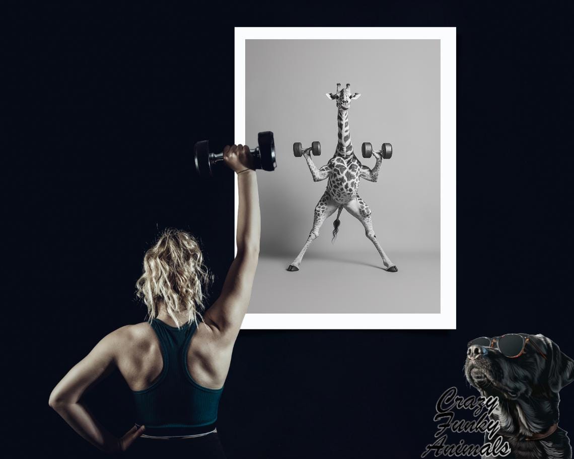 Funny Fitness Poster Giraffe With Dumbbells Humorous Animal Art Gift For Fitness Fans Animal Illustration - Image 3