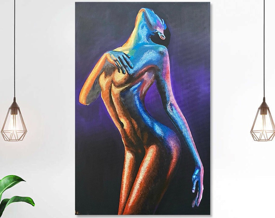 Female Nude Painting Original Nude Abstract Painting On Naked Woman Wall Art Naked Painting Body Sensual Art Topless Woman Painting - Image 3