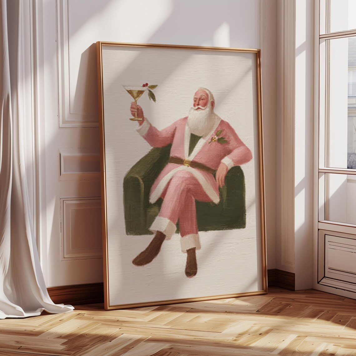 Pink Suit Santa Retro Christmas Art Print