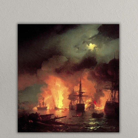 Ivan Aivazovsky Poster Battle Of Cesme At Night By Ivan Aivazovsky 1848 Wall Art Ivan Aivazovsky Design Kids Framed Ivan Art