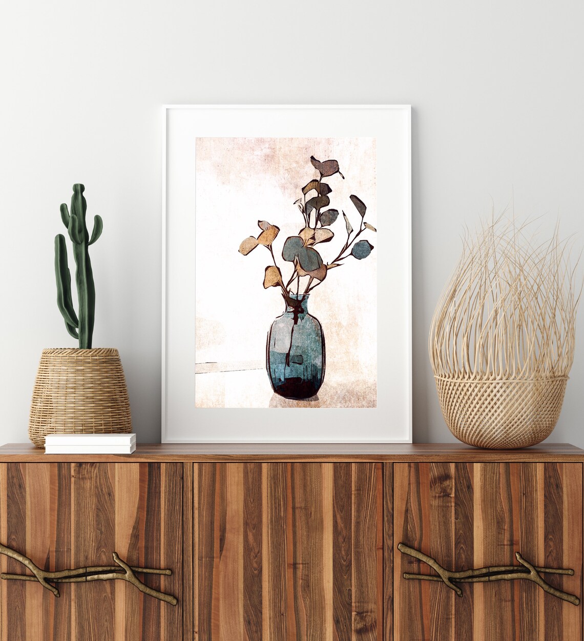 Modern Abstract Floral Illustration, Botanical Flower Vase