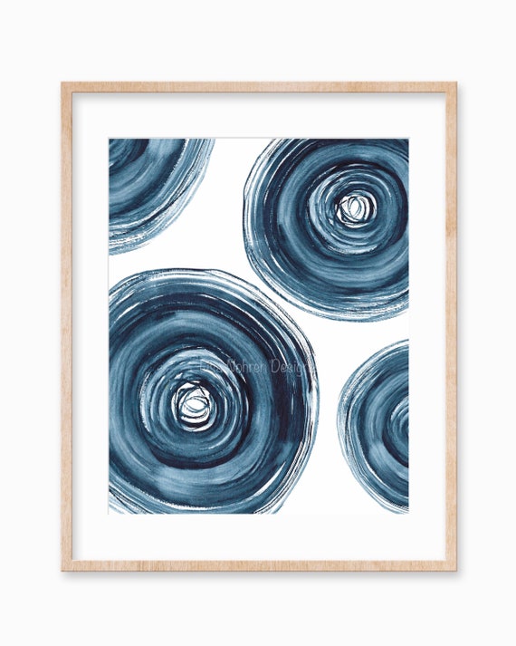 Navy Watercolor Abstract, Minimalist Geometric Art