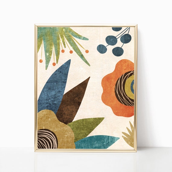 Mid Century Modern Abstract Floral Botanical Print