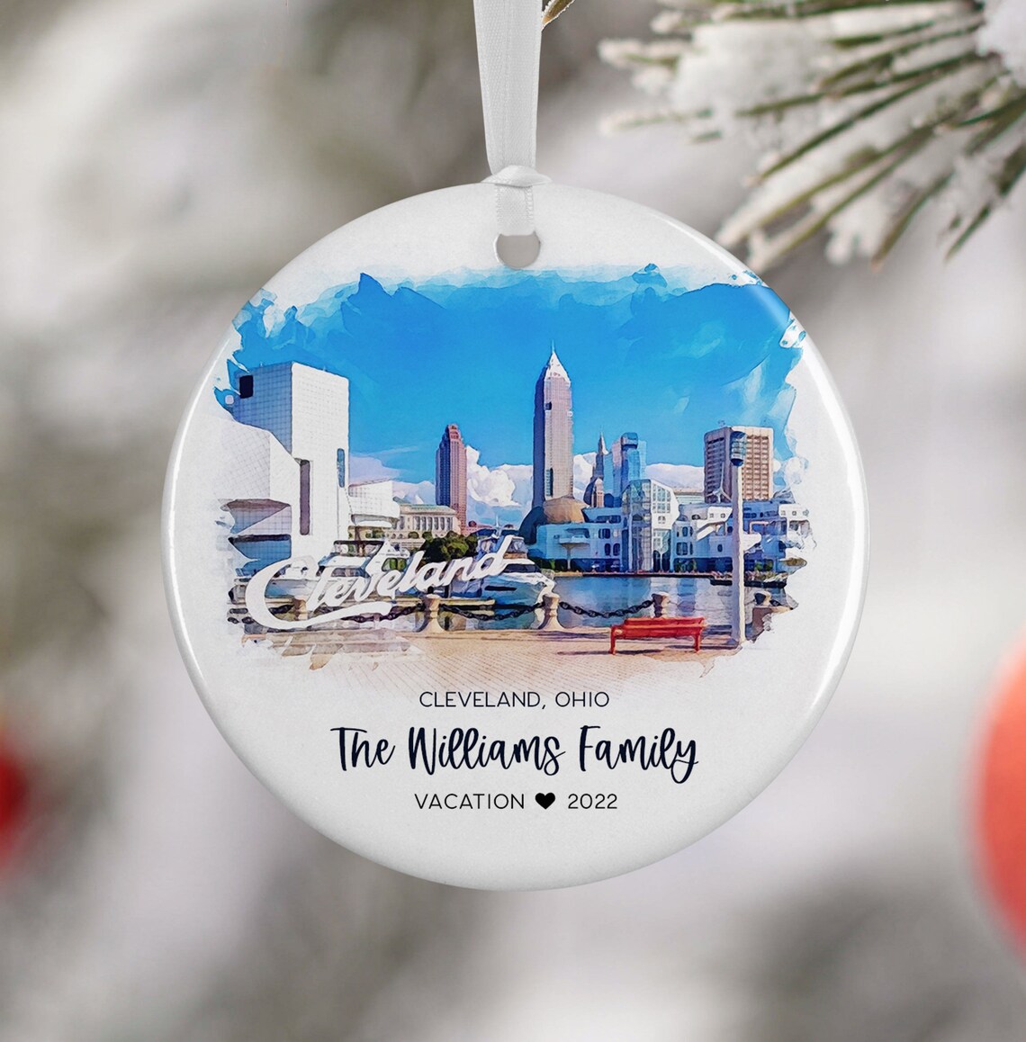 Cleveland Ohio Christmas Ornament Travel Poster