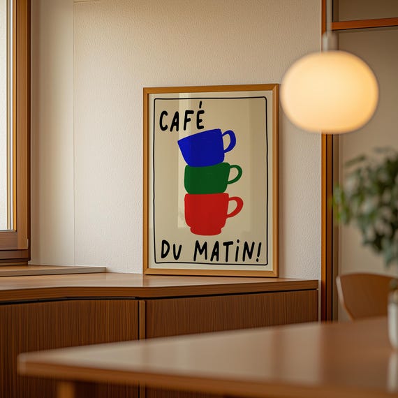 Coffee Poster Cups Wall Print Bar Decor Trendy Kitchen Art French Cafe Hand Drawn Gift For Lovers