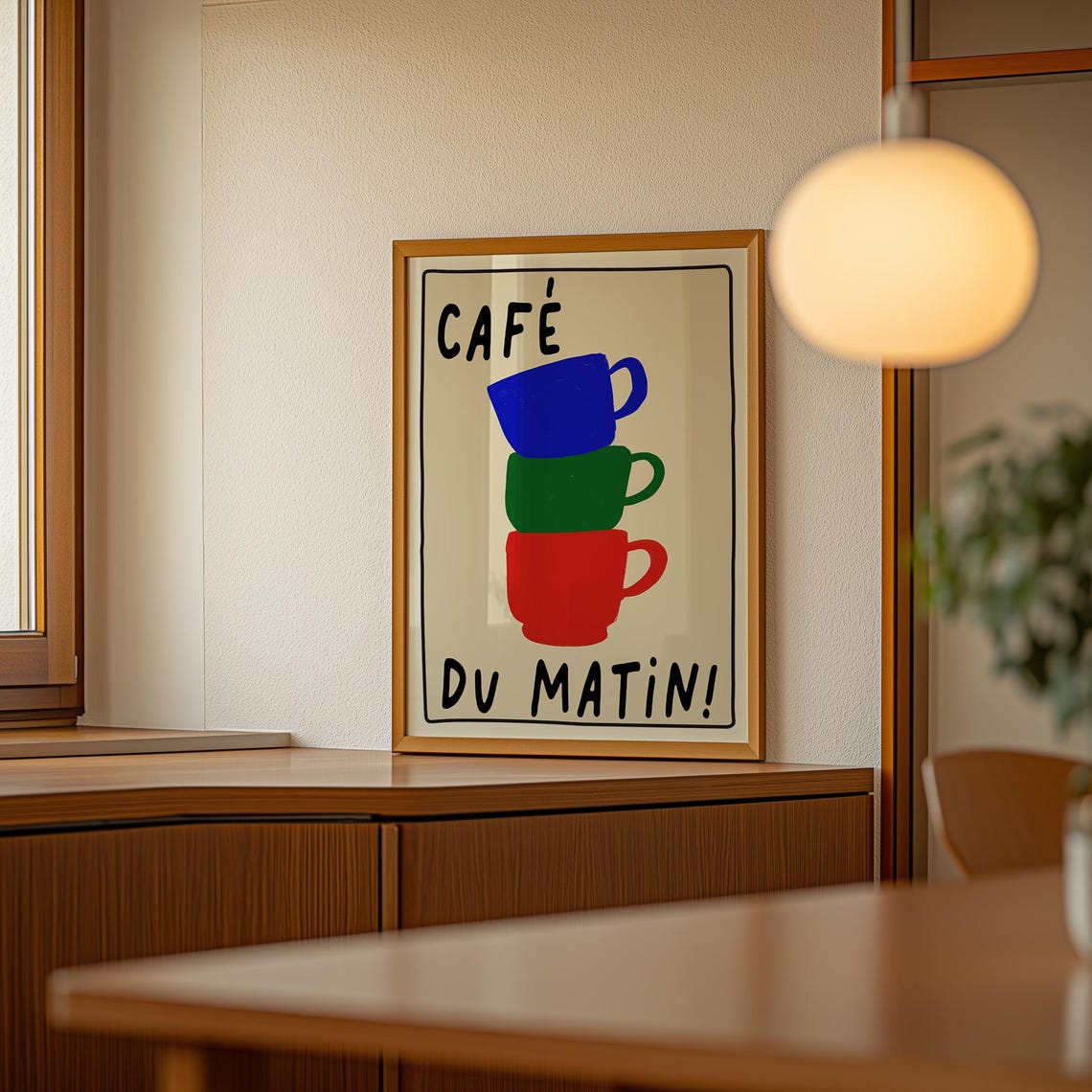 Cafe Du Matin Stacked Colorful Coffee Cups French Cafe Kitchen Poster