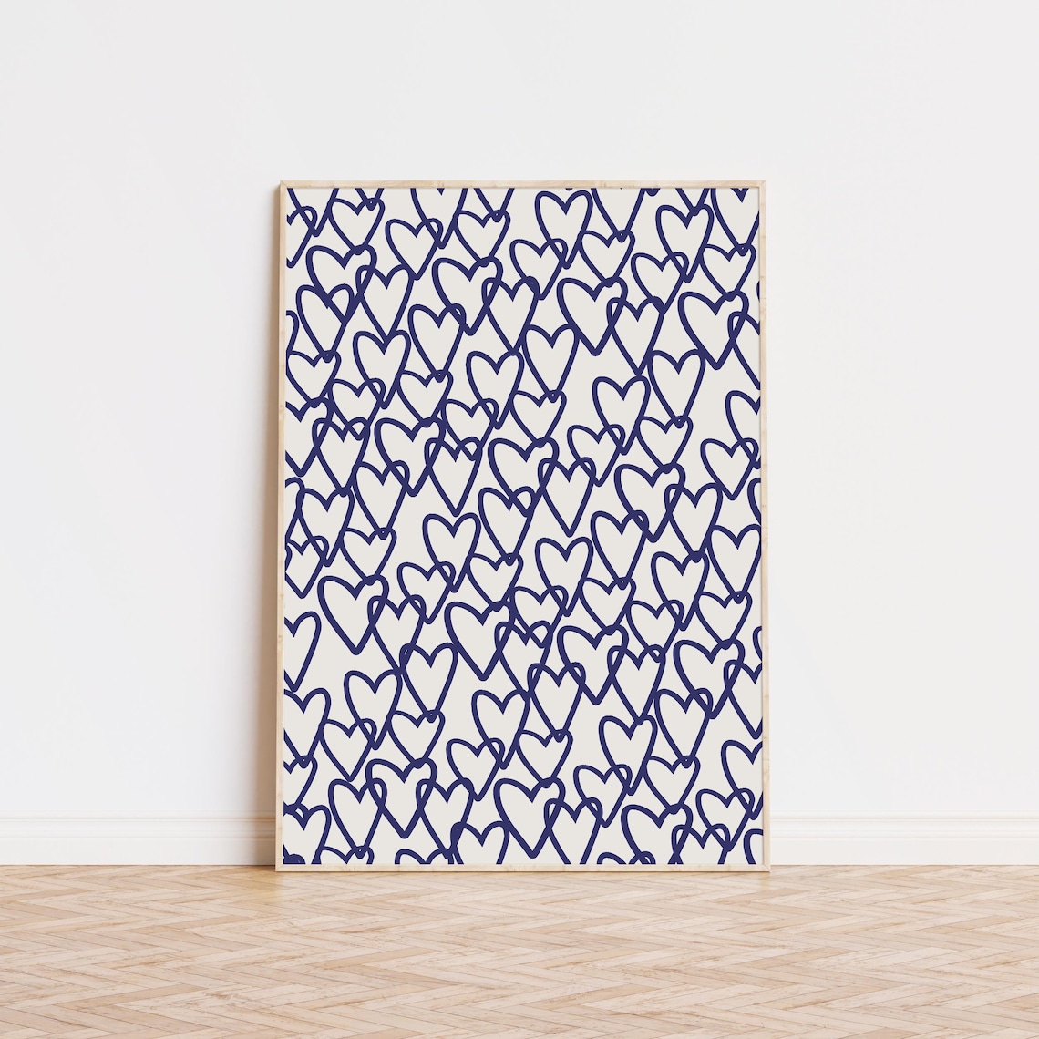 Blue Heart Print, Simple Cute Navy Bar Cart Art
