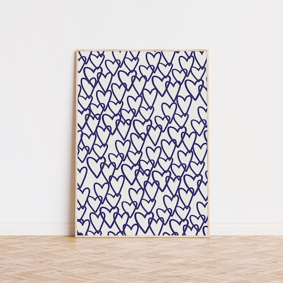 Blue Heart Print, Simple Cute Navy Bar Cart Art