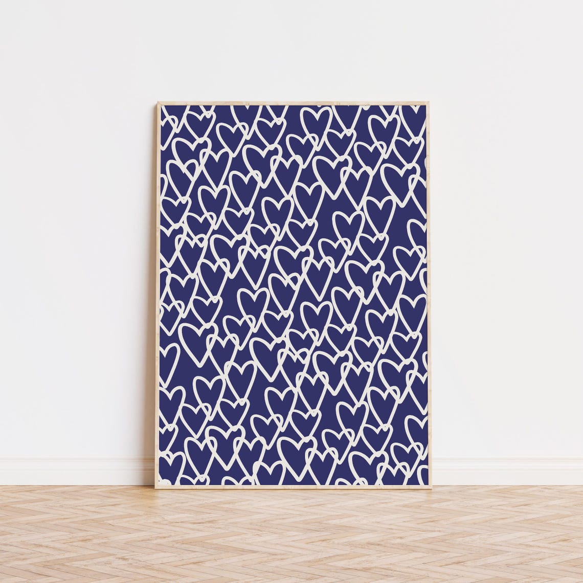 Navy Blue Heart Line Pattern Trendy Preppy Dorm Room Chic Decor Poster
